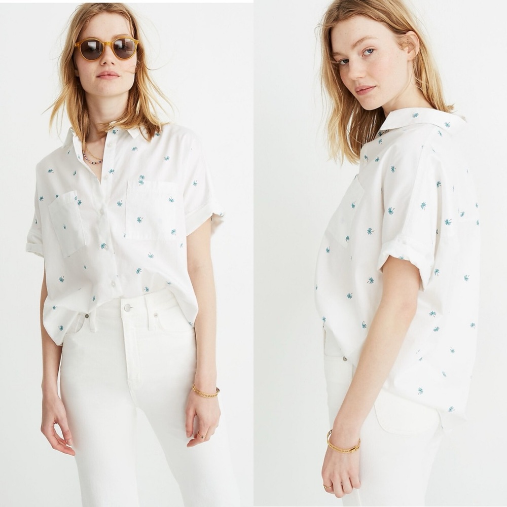 Madewell Courier Shirt in Palm Print white oversized shorts sleeve size XS